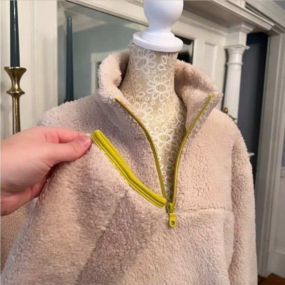GIRLFRIEND COLLECTIVE Cream & Yellow Trim Half-Zip Fleece Pullover Jacket Size M - Picture 8 of 11